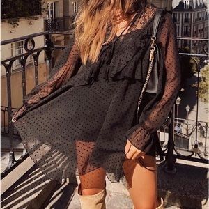 Zara swiss dot black blouse